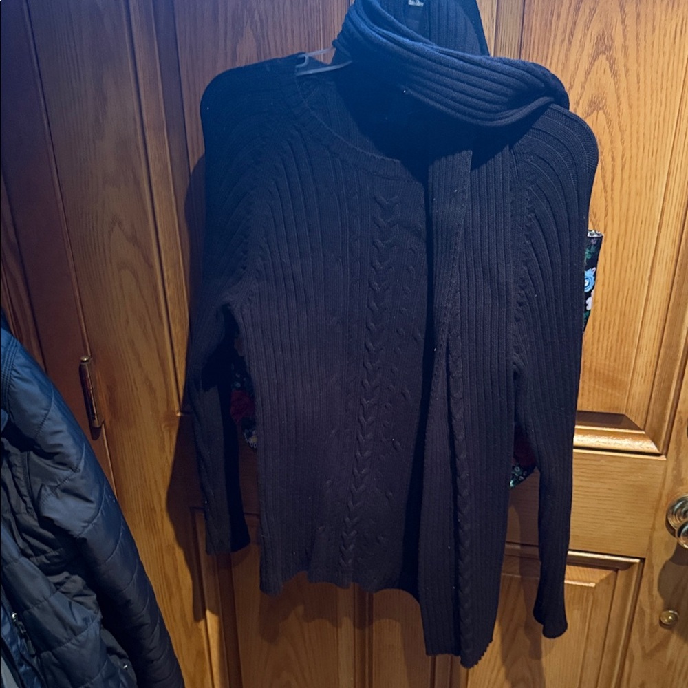 Style & Co. Black Crew Neck Sweater and scarf duo